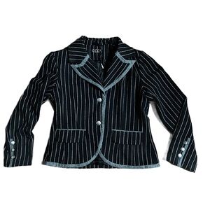CCDK ~ Medium ~ Wool Blend ~ Black W/ White Striped Women's Jacket Blazer ~ New